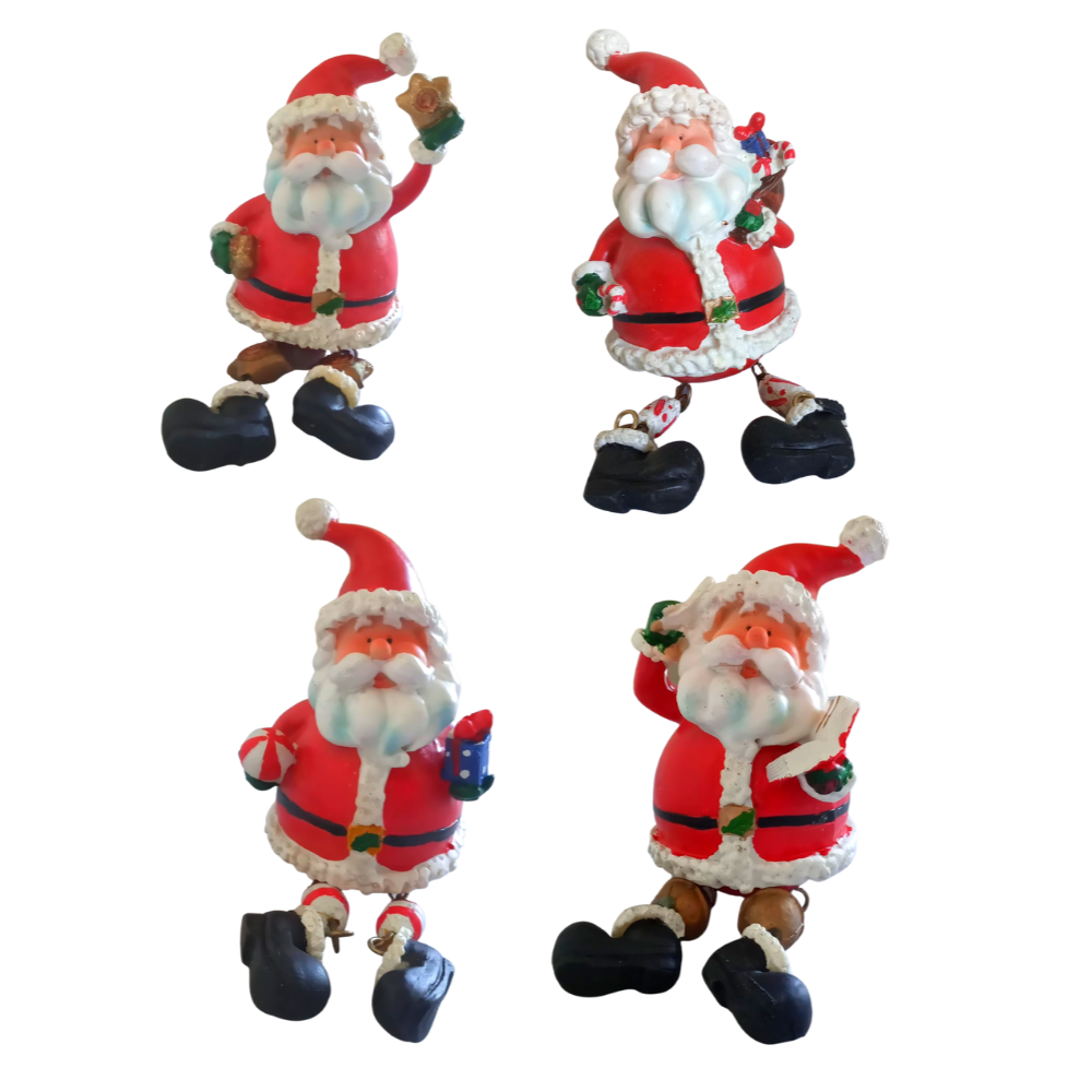 Jogo Papai Noel e Boneco Neve Resina12cm Perna Cordão 2 Un