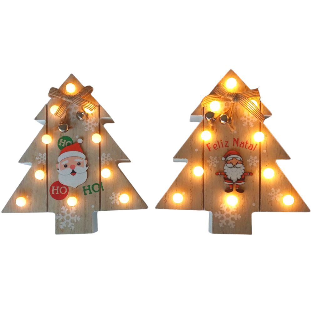 Jogo Com 2 Papai Noel Com Árvore de Natal Iluminada 15,5cm Resina - SALDÃO.  - Papel Mache