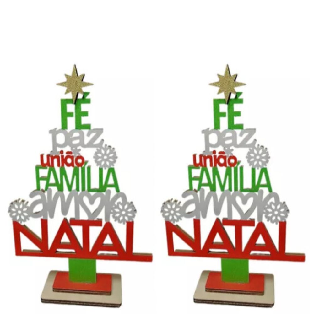 Jogo Com 2 Papai Noel Com Árvore de Natal Iluminada 15,5cm Resina - SALDÃO.  - Papel Mache