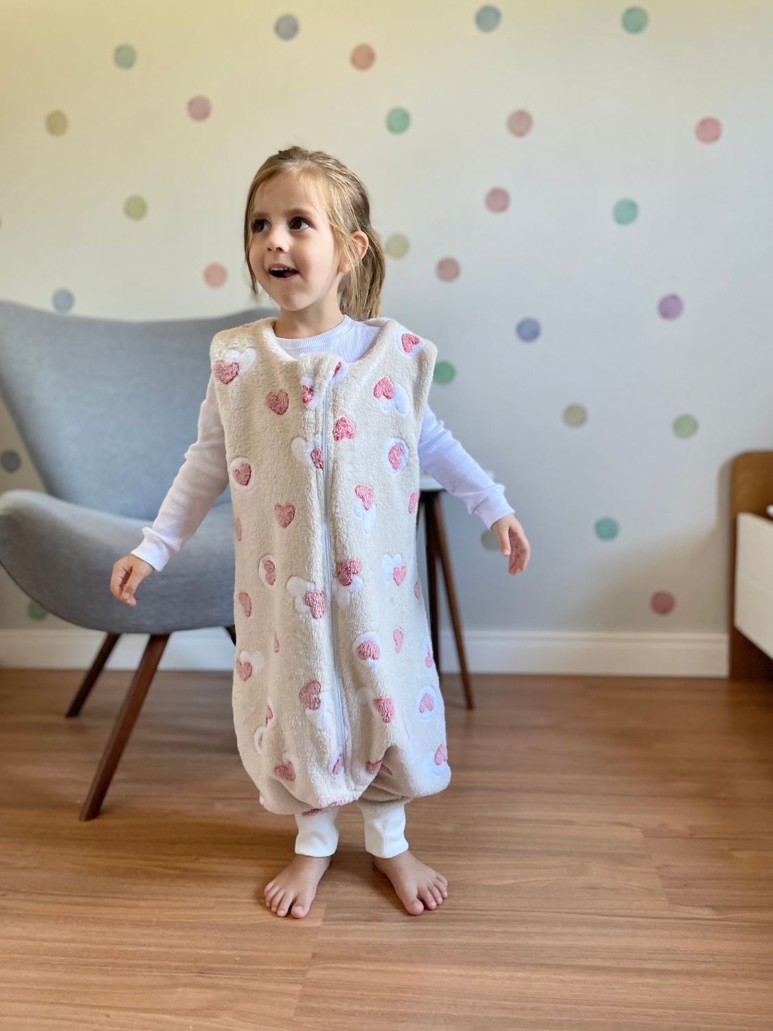 Saco de Dormir Infantil Com Pezinho em Fleece Off White Corações ...