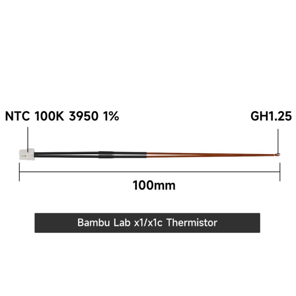 Termistor NTC 3950 100K ohms GH1,25 100mm - Impacto CNC