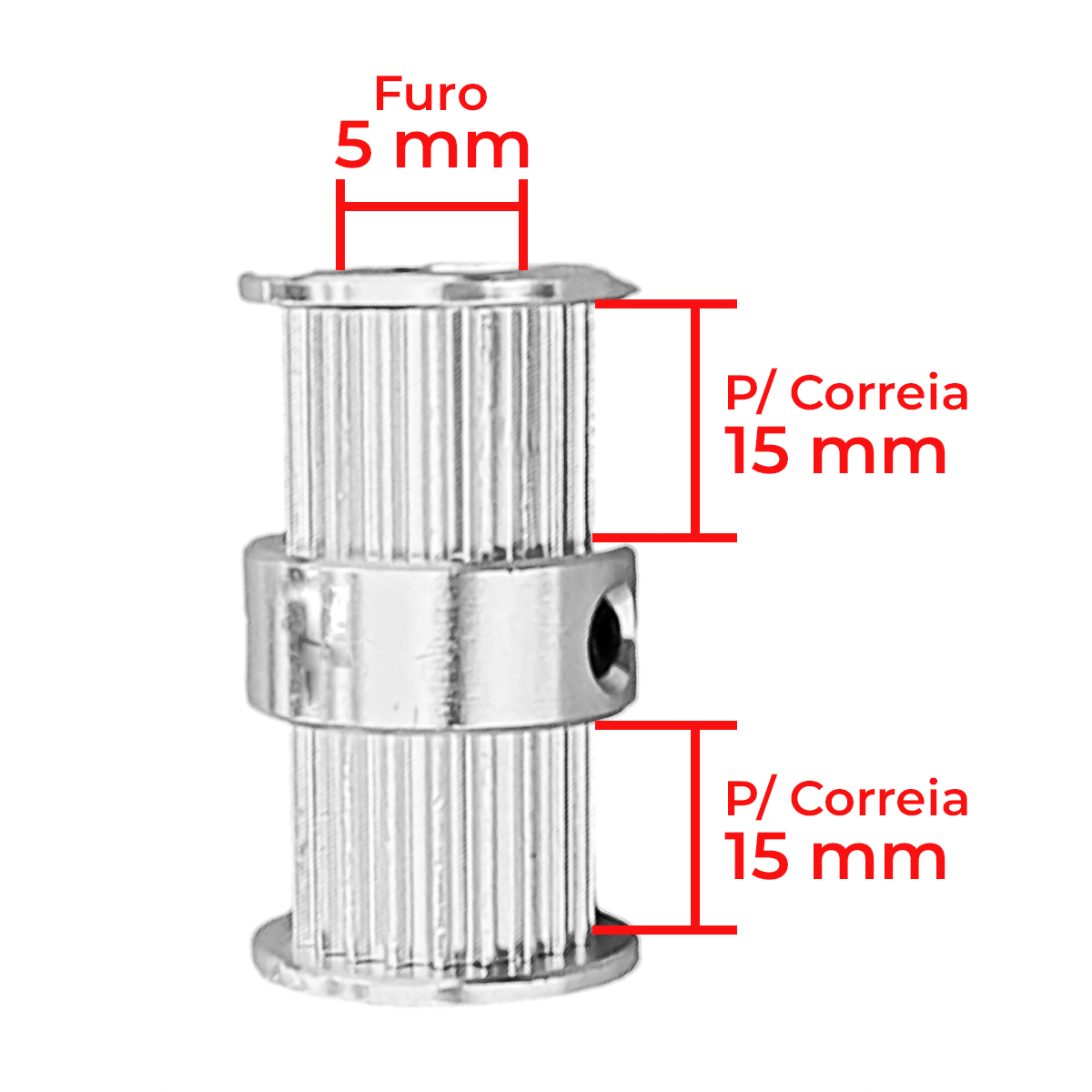 Polia GT2 Dupla 20 Dentes, Furo 5mm, P/ Correia 15mm - Impacto CNC