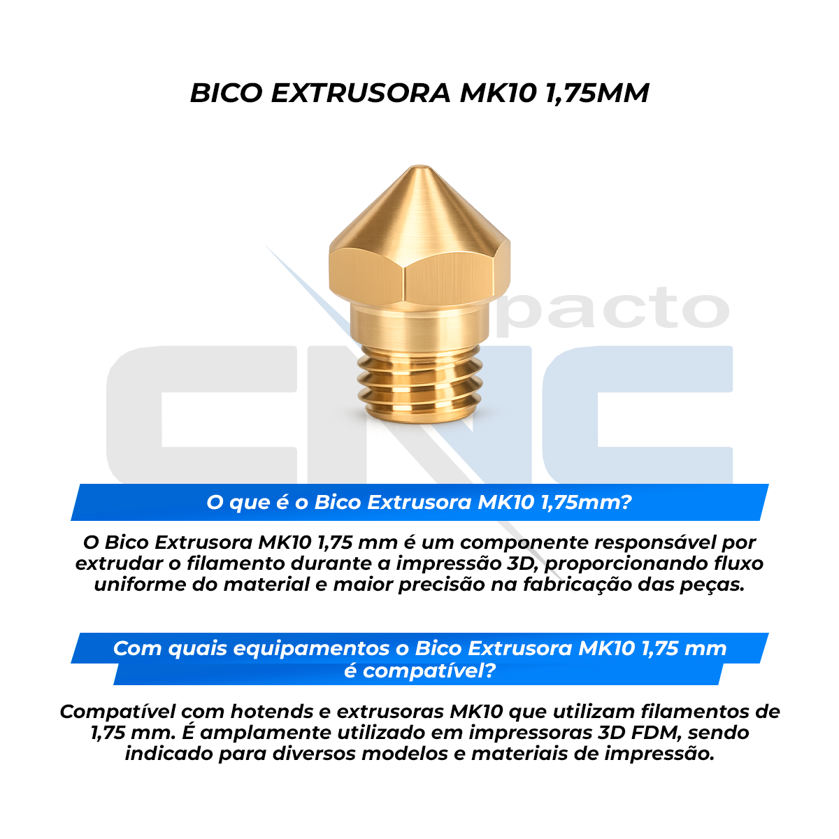 Bico Extrusora MK10 1,75mm - Nozzle 0.4 mm - Impacto CNC