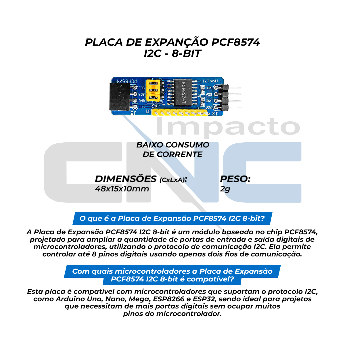 Placa de Expanção PCF8574 I2C 8-bit - Impacto CNC