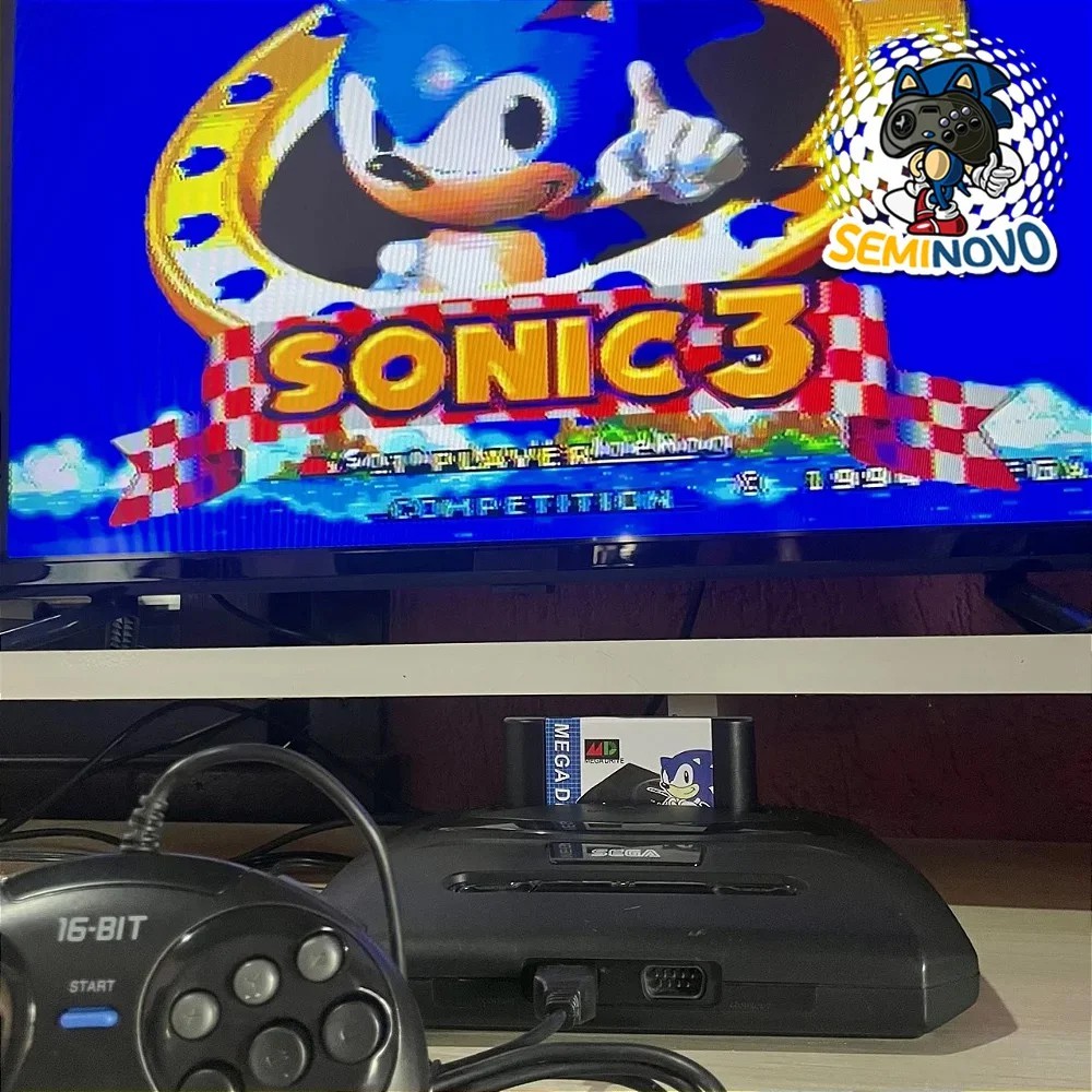 Console Mega Drive 3 com 2 Controles + Sonic Seminovo - Sega