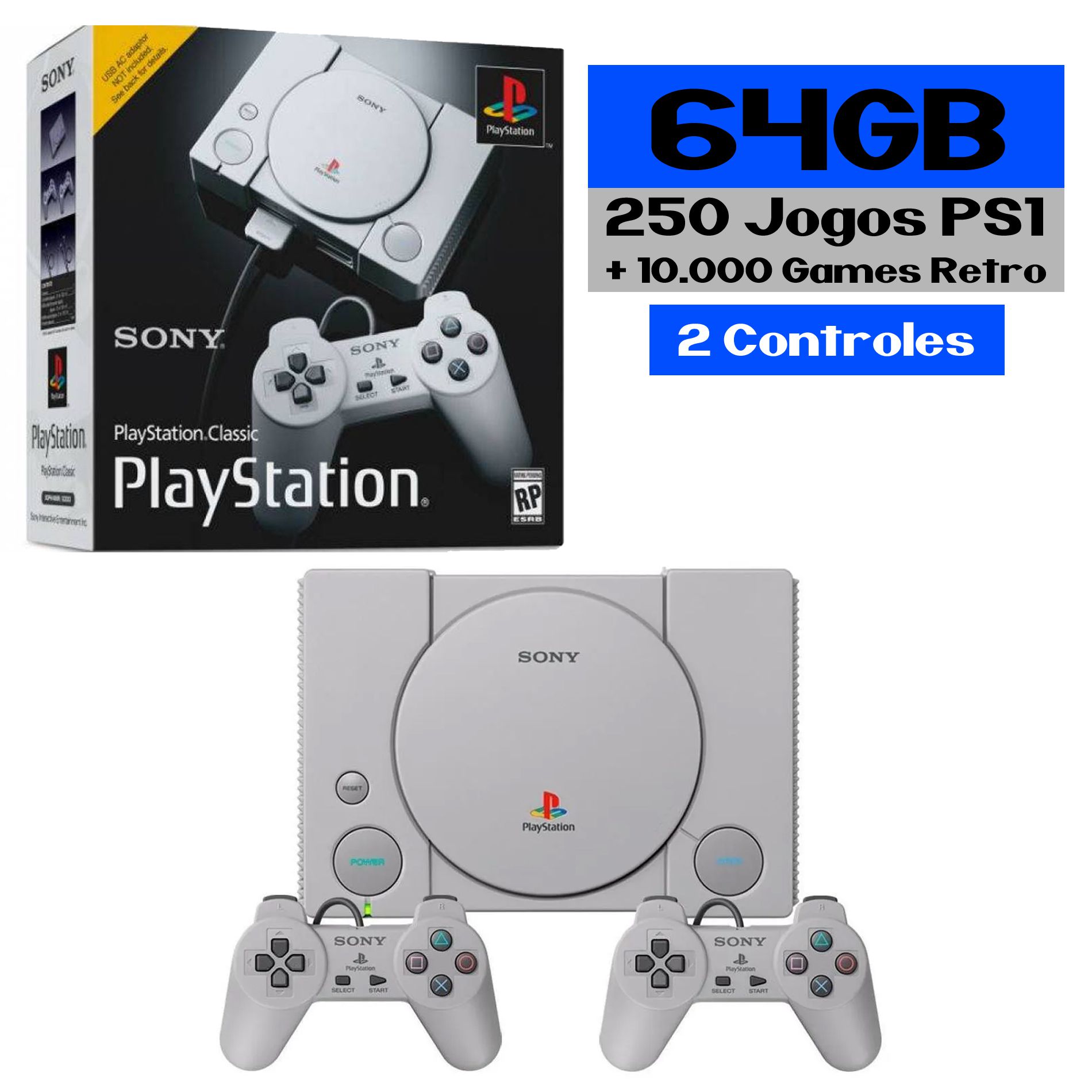 Playstation 1 Mini + de 75 Mil Jogos 64gb (2 ctrl)