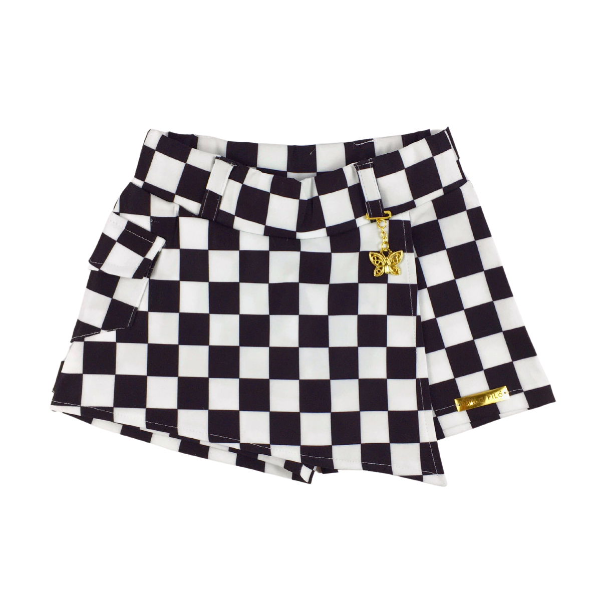 Short Saia em Bico Xadrez Preto e Branco Infantil Juvenil Mila