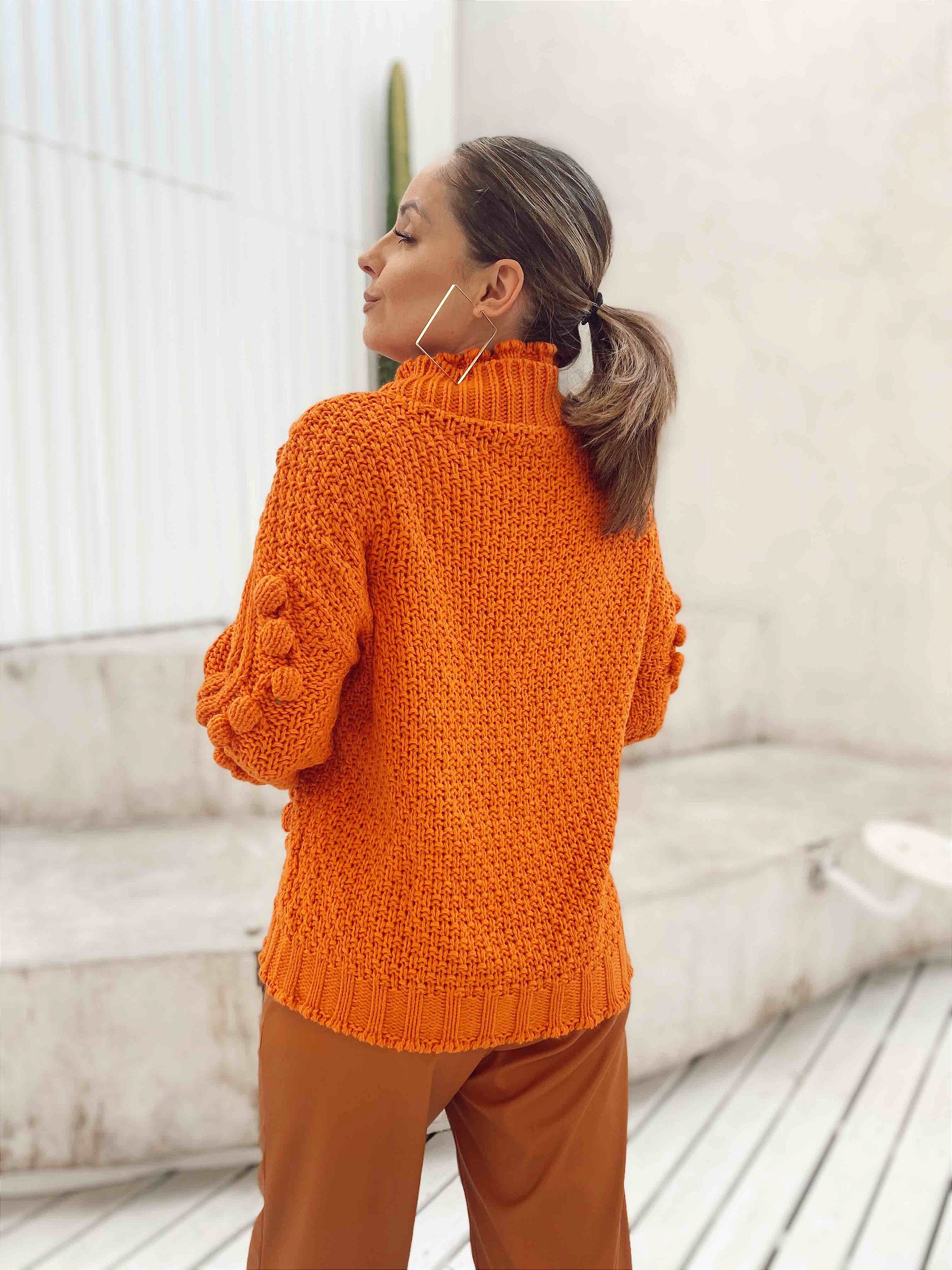 Tricot Com Aplicações à Mão Leona Laranja @usemika Feminino - @usemika