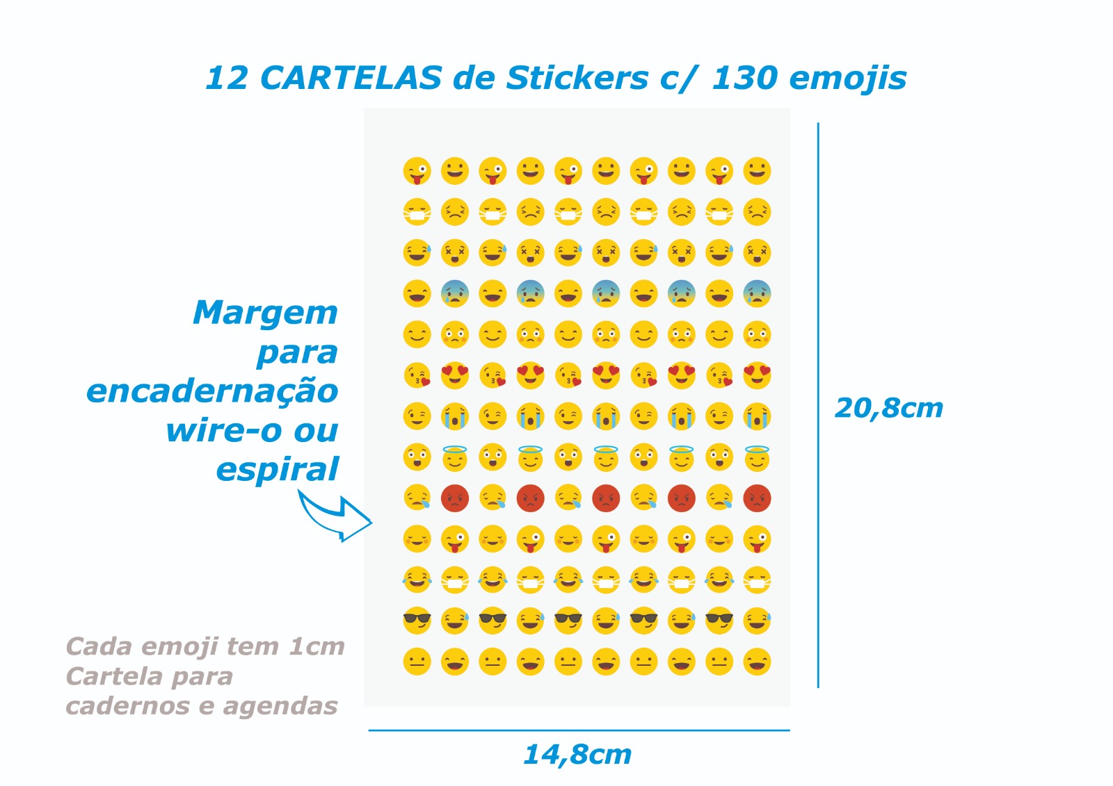 12 Cartelas De Adesivo Emoji Para Cadernos e Agendas A5 - Lion Mix ...