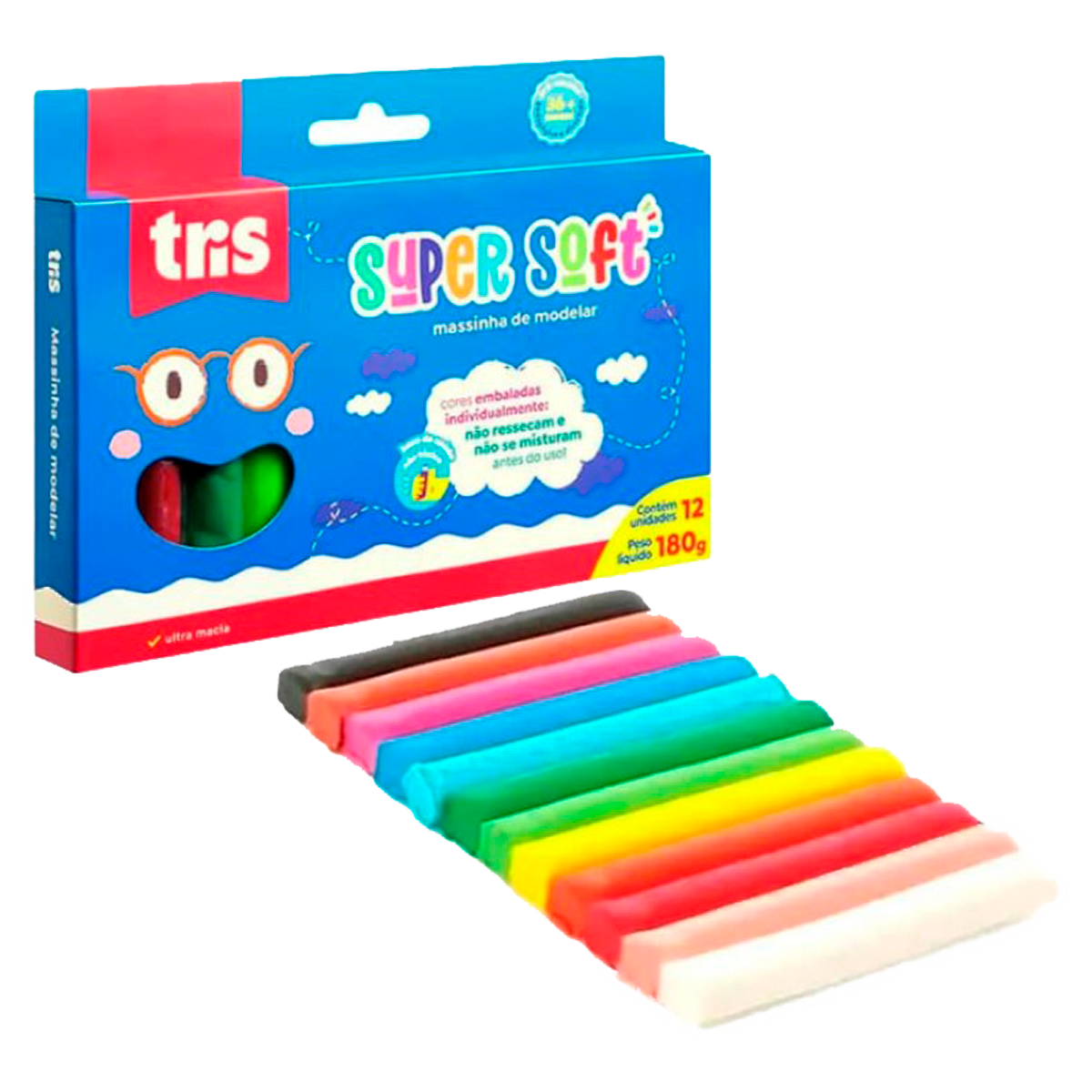 Massa De Modelar Tris Super Soft 12 Cores 180g Ref: 684222 - Membi