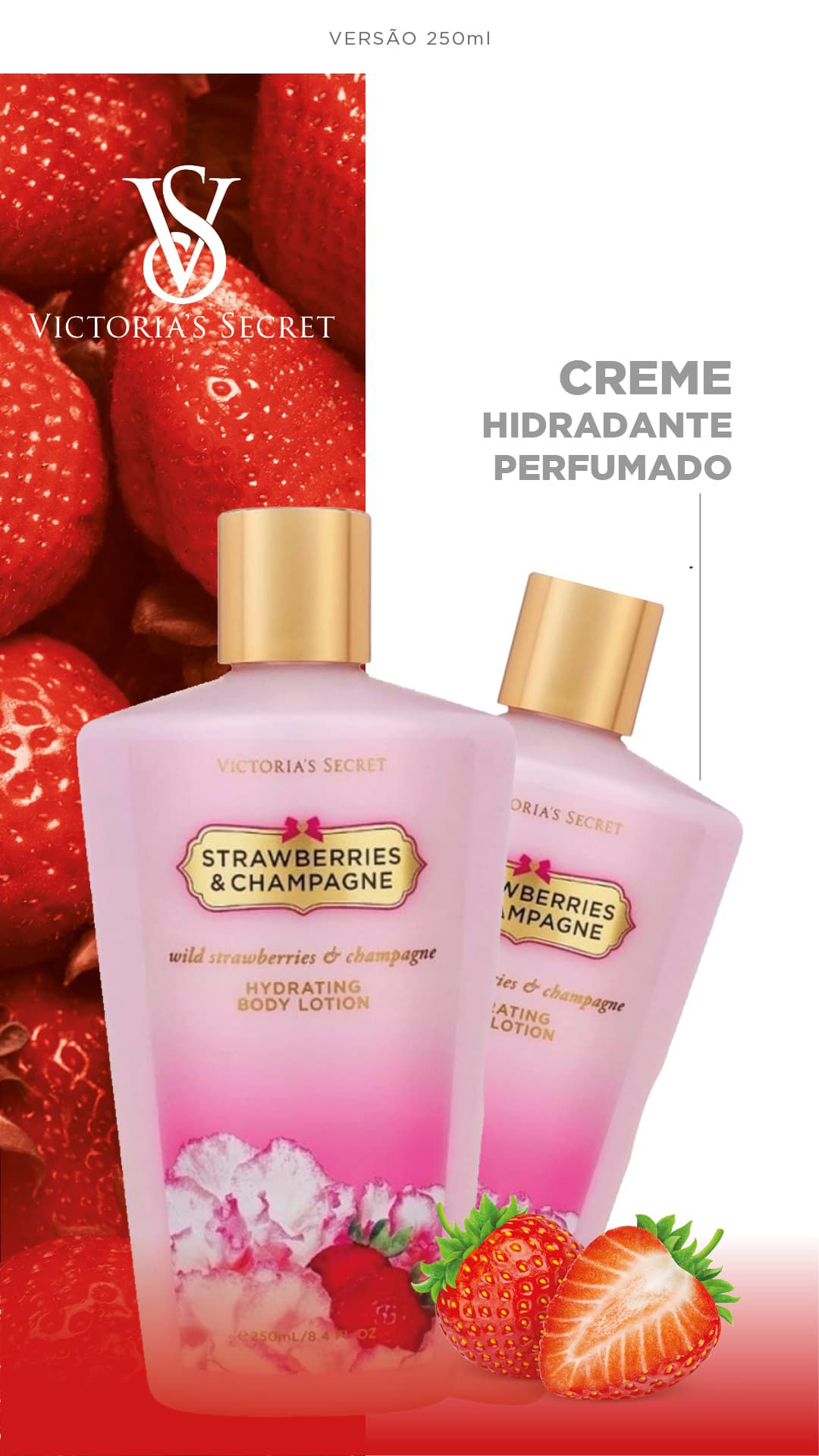 Creme Vitória Secrets 250ml | Morango & Champagne | STRAWBERRIES - Perfumes  Top de Vendas Para Revenda, Cadastre-se!