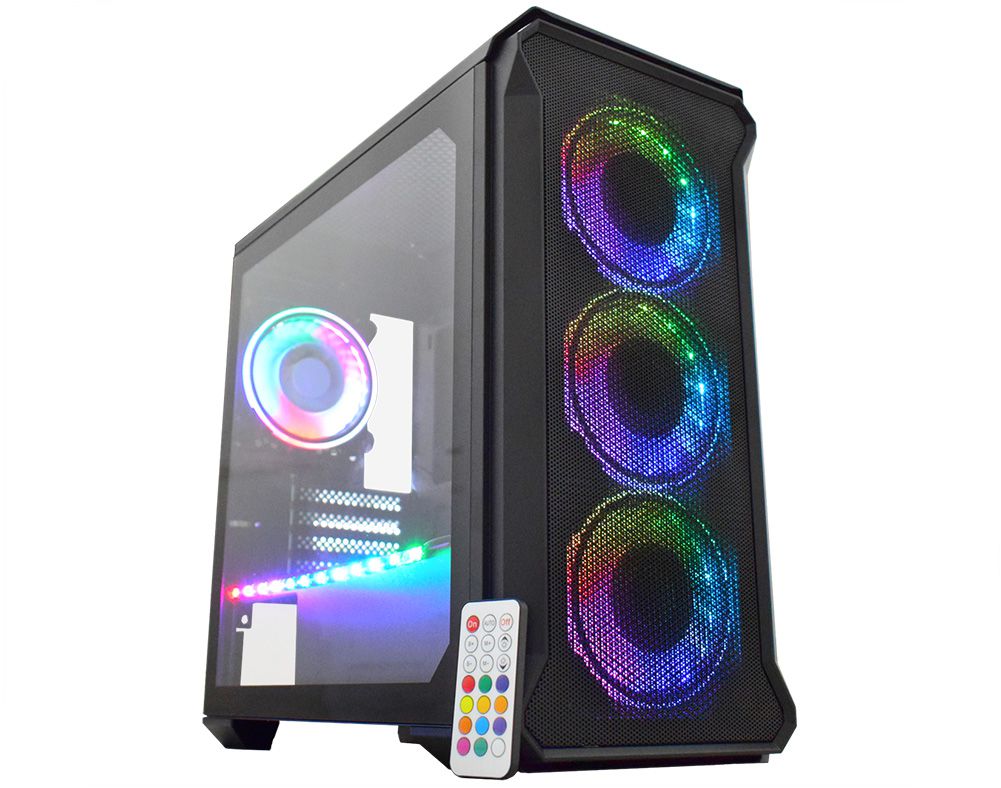 Gabinete Pc Gamer 4 Fans Led Azul Vidro Temp. Frontal & Lat