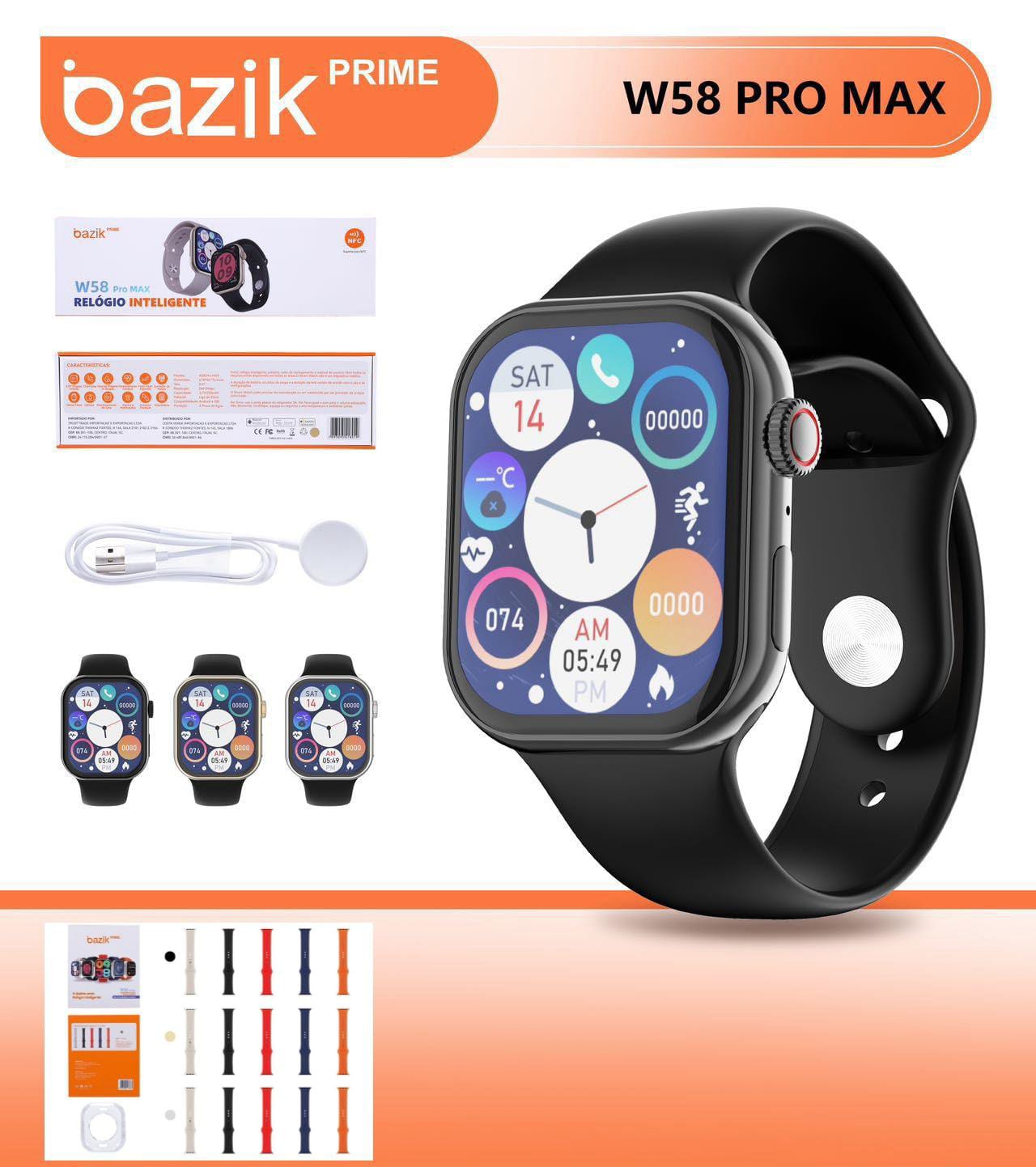 Smartwatch W58 Pro Max Relógio De Pulso Digital Acompanha 5 Pulseiras ...