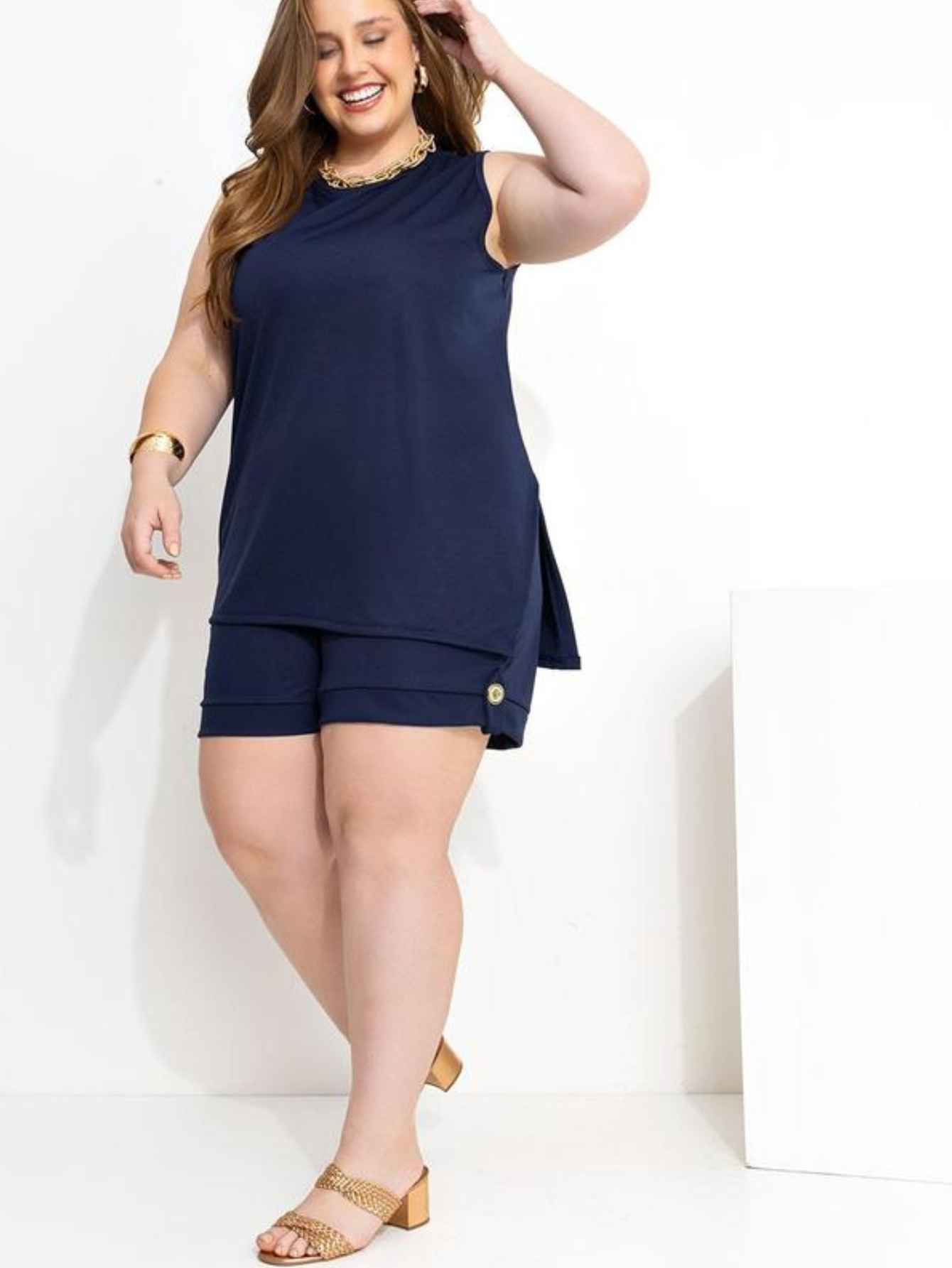 Conjunto Short e Blusa Feminina Alongada Soltinha Plus Size - Moda Plus ...
