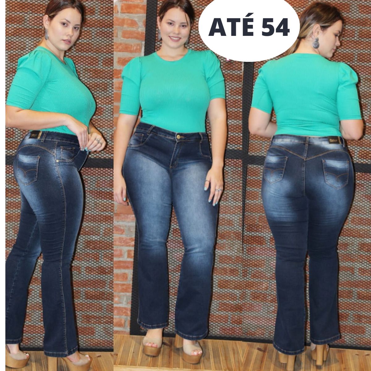 Calça Jeans Flare Plus Size Cintura Alta Lavagem Última Moda