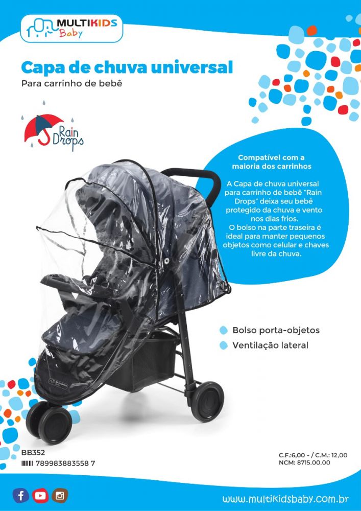 Capa De Chuva Universal Para Carrinho De Bebê - Multikids - Pacalume Kids -  Artigos Infantis