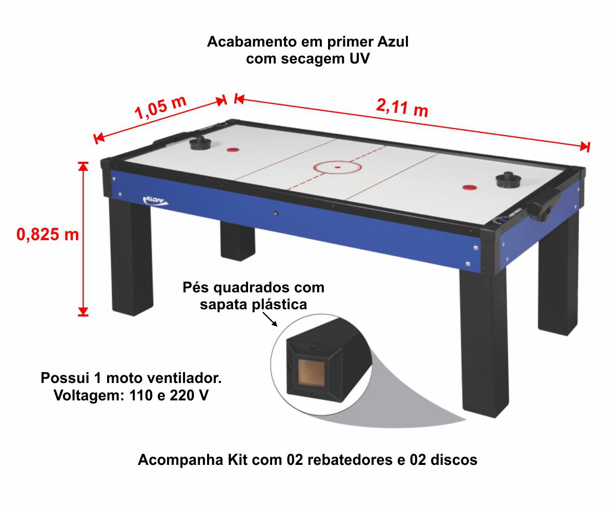 Mesa De Aero Hockey Air Game Klopf 1045 Azul Estilo Esportivo mesa-de-aero-hockey-air-game-klopf-1045-azul-estilo-esportivo