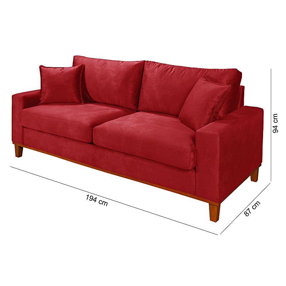 Sofá Living 3 Lugares Istambul em Suede Vermelho Zargo Loja de Sofá