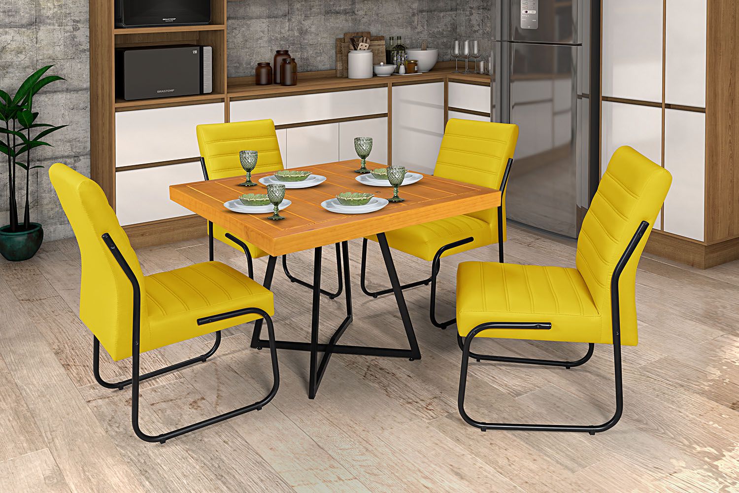 Mesa Com 4 Cadeiras Amarela Opcionais - Jade - Zargo - Loja de Sofá Online