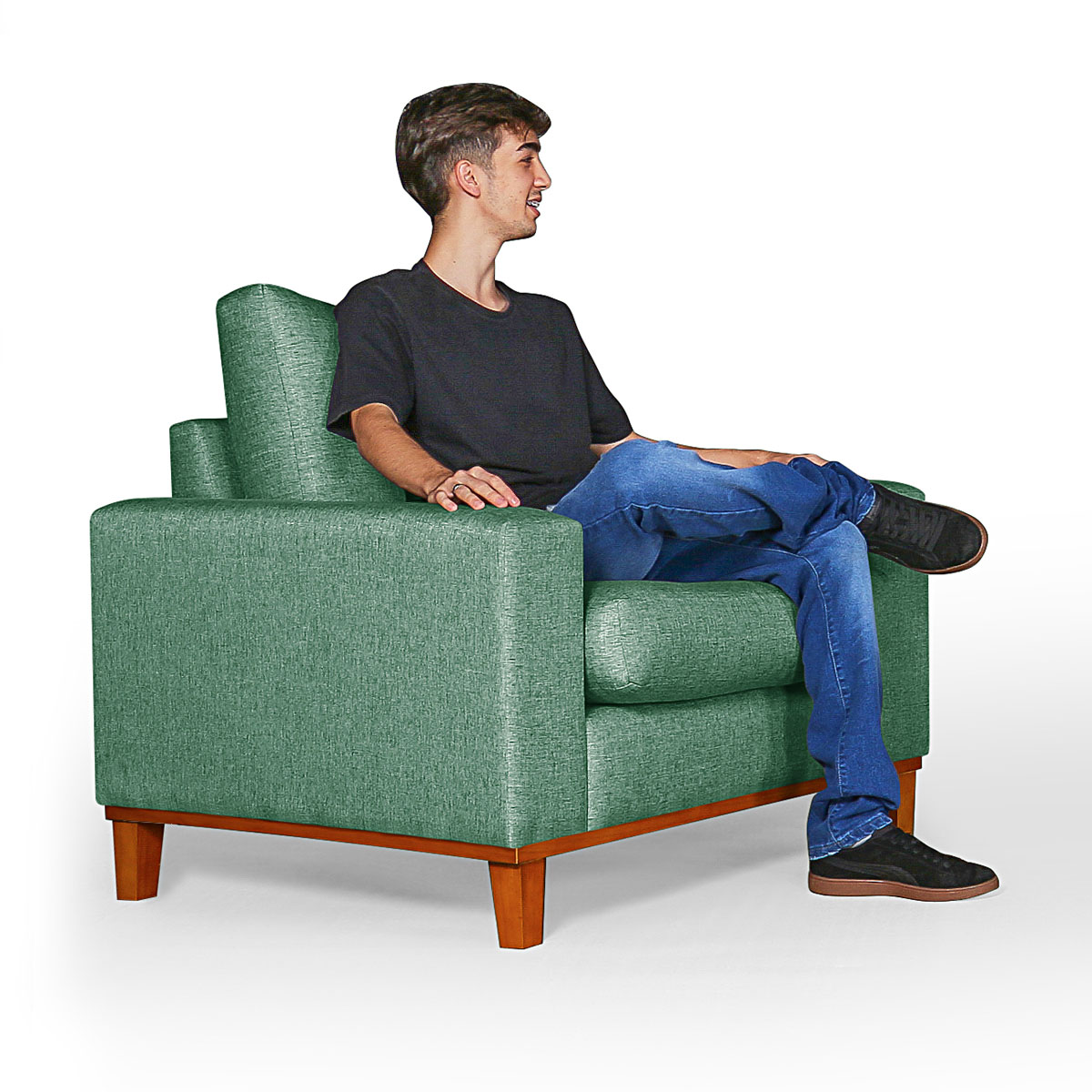 Conjunto Sofá 3 Lugares Com 2 Poltronas em Linho Verde - Zargo