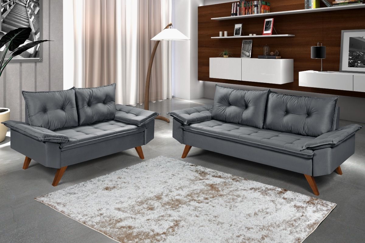 Conjunto Sofá 2 e 3 Lugares em Suede - Zargo