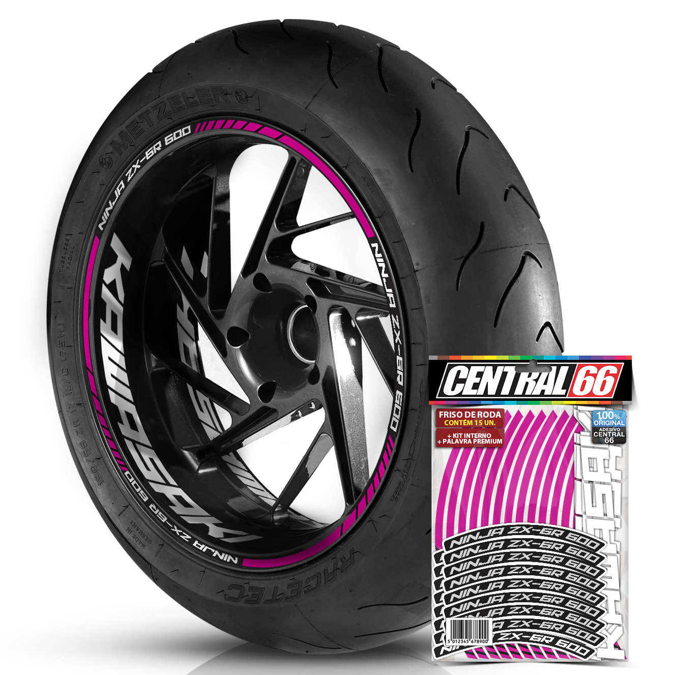 Adesivo Friso de Roda M1 + Palavra NINJA ZX 6 R 600 + Interno G