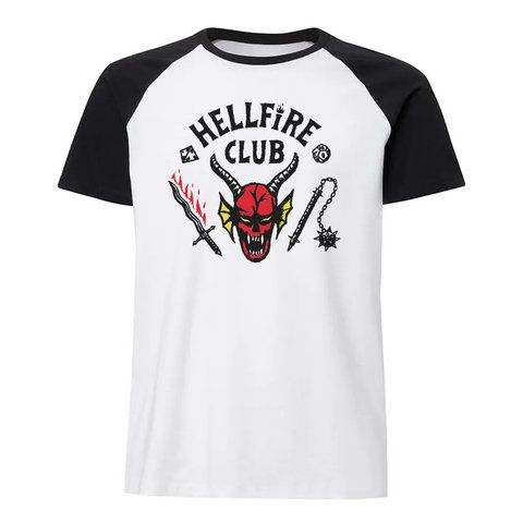 Camiseta Stranger Things Hellfire - Raglan cinza Geek Série