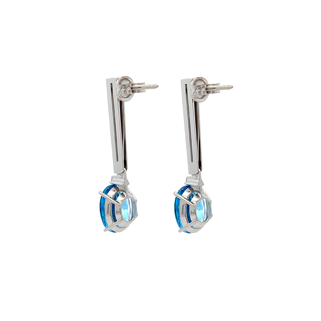 Brinco de Topázio Azul e Ouro Branco 18k B13966 | ArtOuro