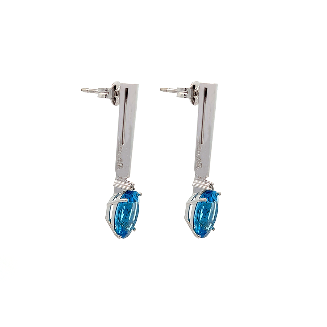 Brinco de Topázio Azul e Ouro Branco 18k B13966 | ArtOuro