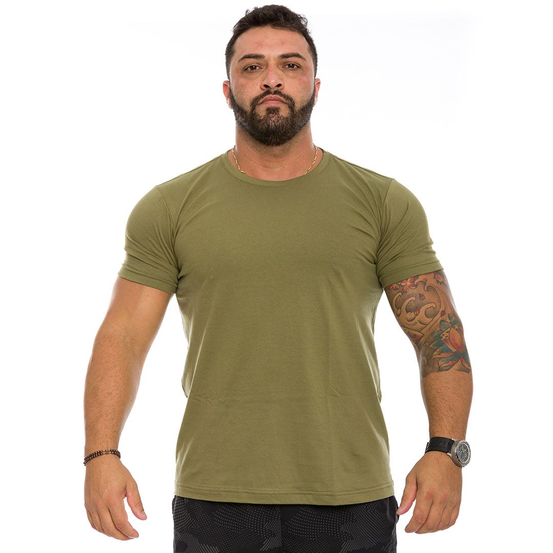 Camiseta Masculina Prada Algodão Pima Básica Verde Logo Lateral