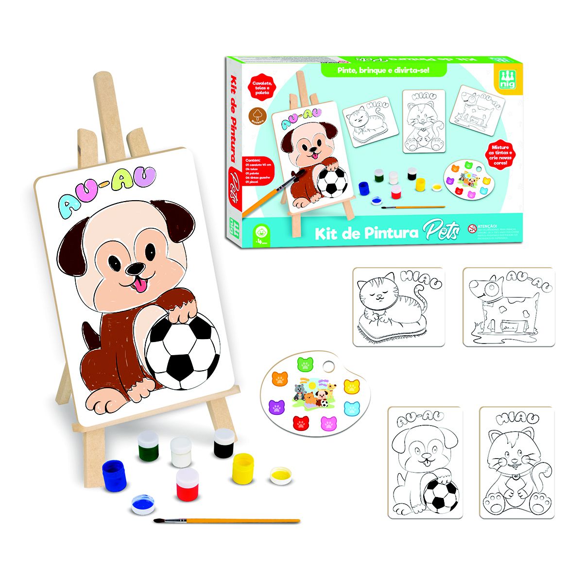 Animais Peças para Montar e Pintar SEIN - kit com Tinta e Pincel - Madeira  MDF - 40 peças