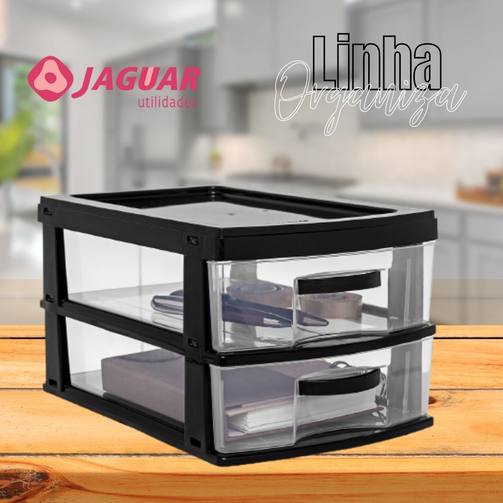 Organizador Gaveteiro Compacto 2 Gavetas 27x18x15Cm Preto ...
