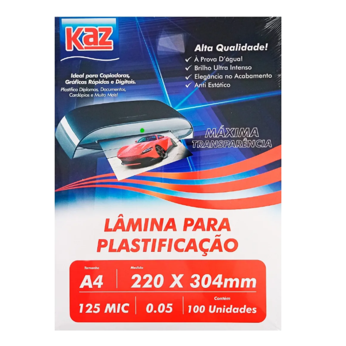 Lâmina Para Plastificar 0.05 Folhas A4 Tamanho 220x304 Kaz ...