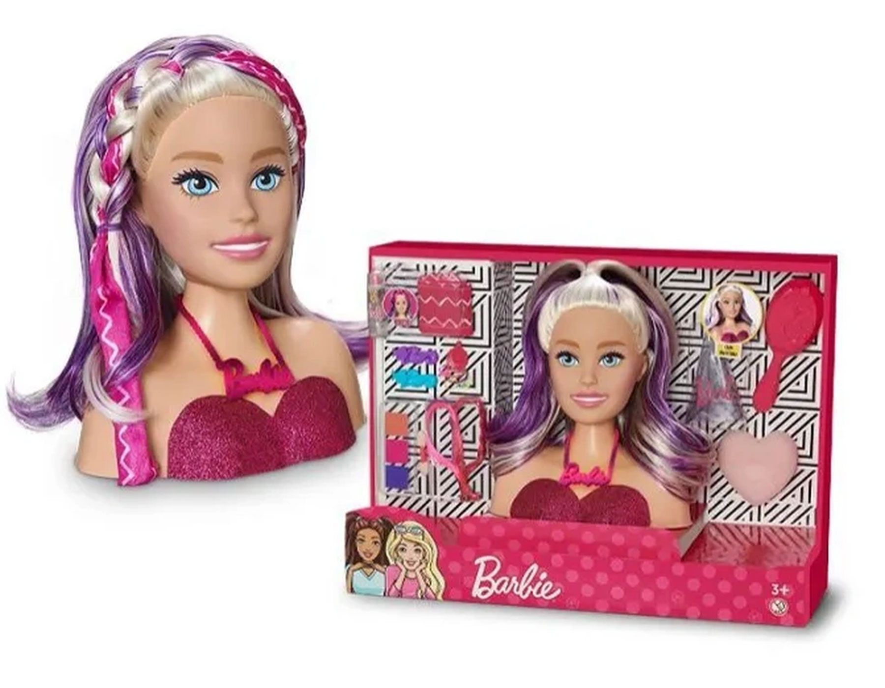 Boneca Barbie Busto Maquiagem Styling Head Faces Acessorios - Rosa