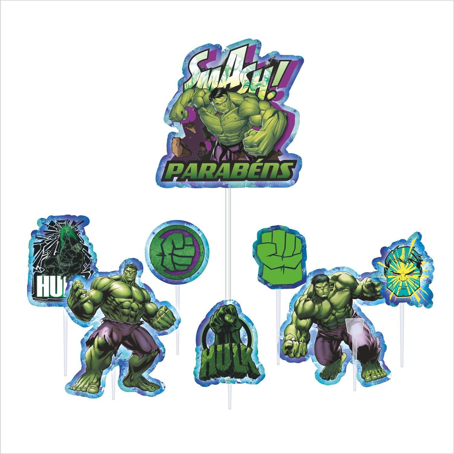 Palitos Decorativos P/ Doces Hulk - 12 PÇs - 1 UN - Piffer - Rizzo - Rizzo  Embalagens