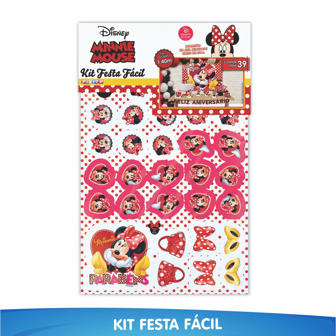 Kit Festa Fácil Minnie 39 Itens 01 Unidade Piffer Rizzo Embalagens - Rizzo  Embalagens