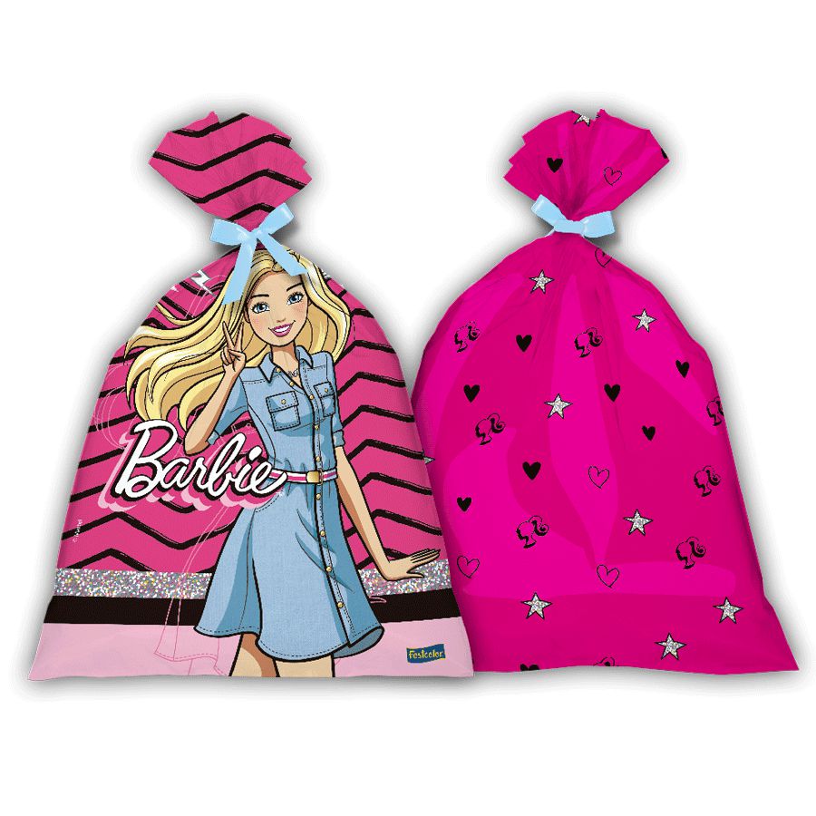 Kit Aniversário Só um bolinho Barbie Festcolor 90 peças - Saco de Presente,  Saco Transparente, Saco Adesivado, Embalagem Trufas, Tapetinhos para Doces,  Toalha mesa plástico, Descartáveis