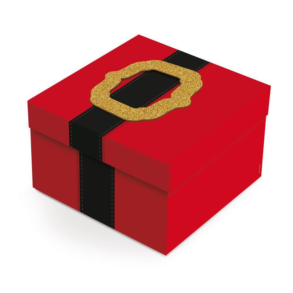 Caixa para Presente Quadrada com Aplique - Roupa de Noel - 01 unidade -  Cromus Natal - Rizzo - Rizzo Embalagens