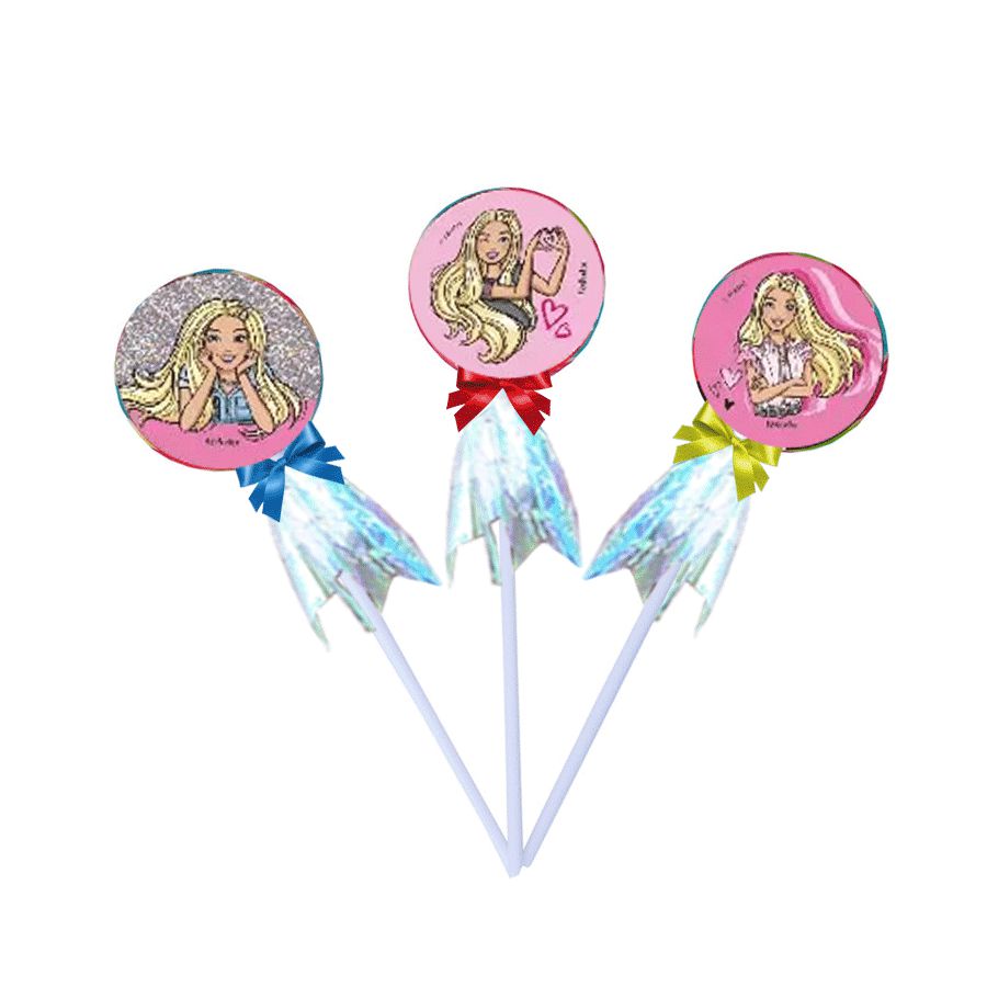 Boneca Barbie princesa topo de bolo rosa brilhante estrelas e