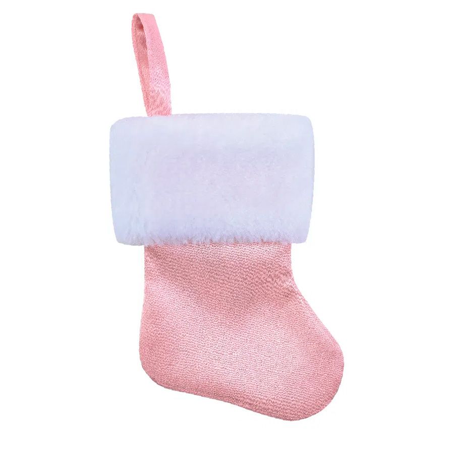 Meia Natalina Decorativa - Rosa Claro/Branco - Cromus Natal - 1 unidade -  Rizzo Embalagens - Rizzo Embalagens