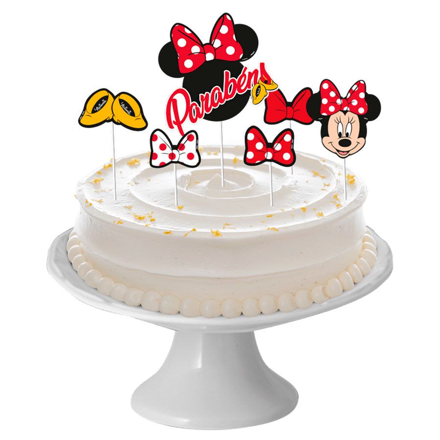Topper de bolo Minnie Mouse rosa c/ 6 unidades Regina Festas