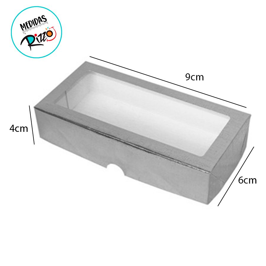 Caixa de Papel com Visor S1 (6cm x 9cm x 4cm) Dourada - 10 unidades