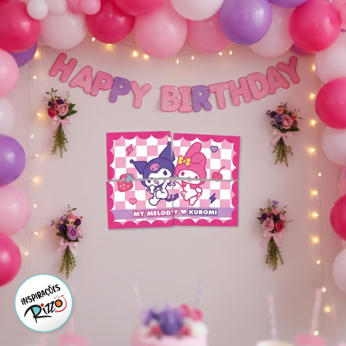 Painel Decorativo 4 Lâminas - My Melody e Kuromi - 90x64cm - 1