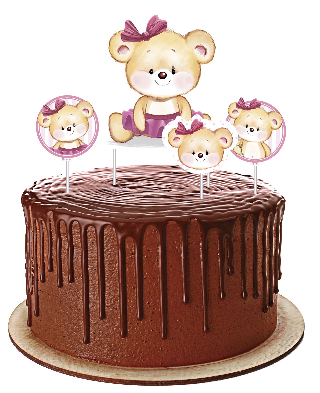 Bolo feminino quadrado rosa com drip cake de chocolate 