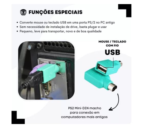 Adaptador Ps2 Macho p/ usb femea para usar Mouse e Teclado - PERFORM ...
