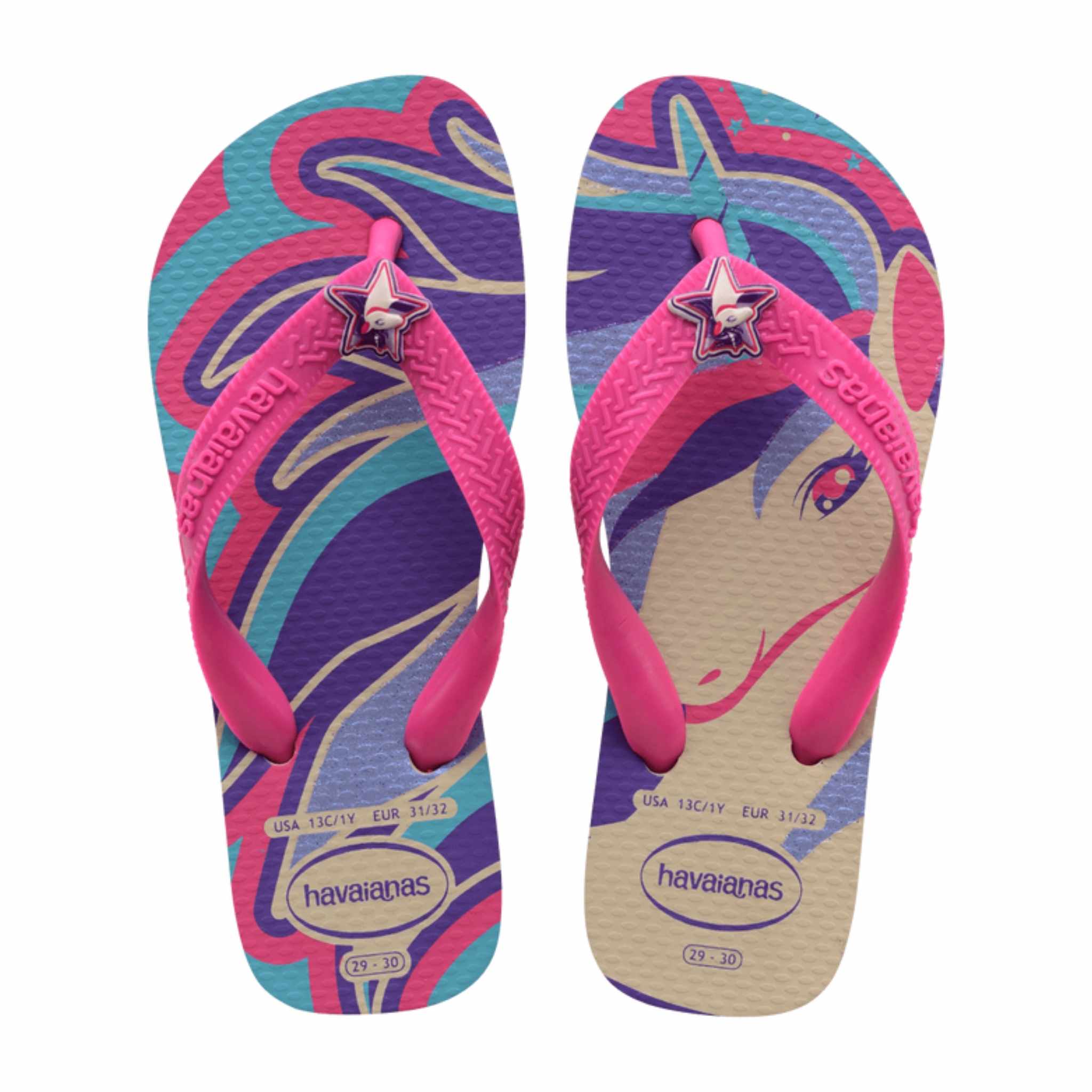 Chinelo Infantil Menina Havaianas KIds Fantasy Bege Palha Magenta