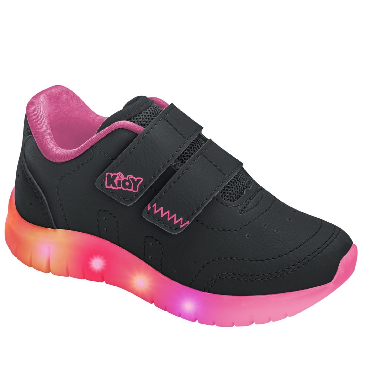 Tênis Infantil Menina Kidy Led Fun- Preto/ Rosa - Pirulito Calçados