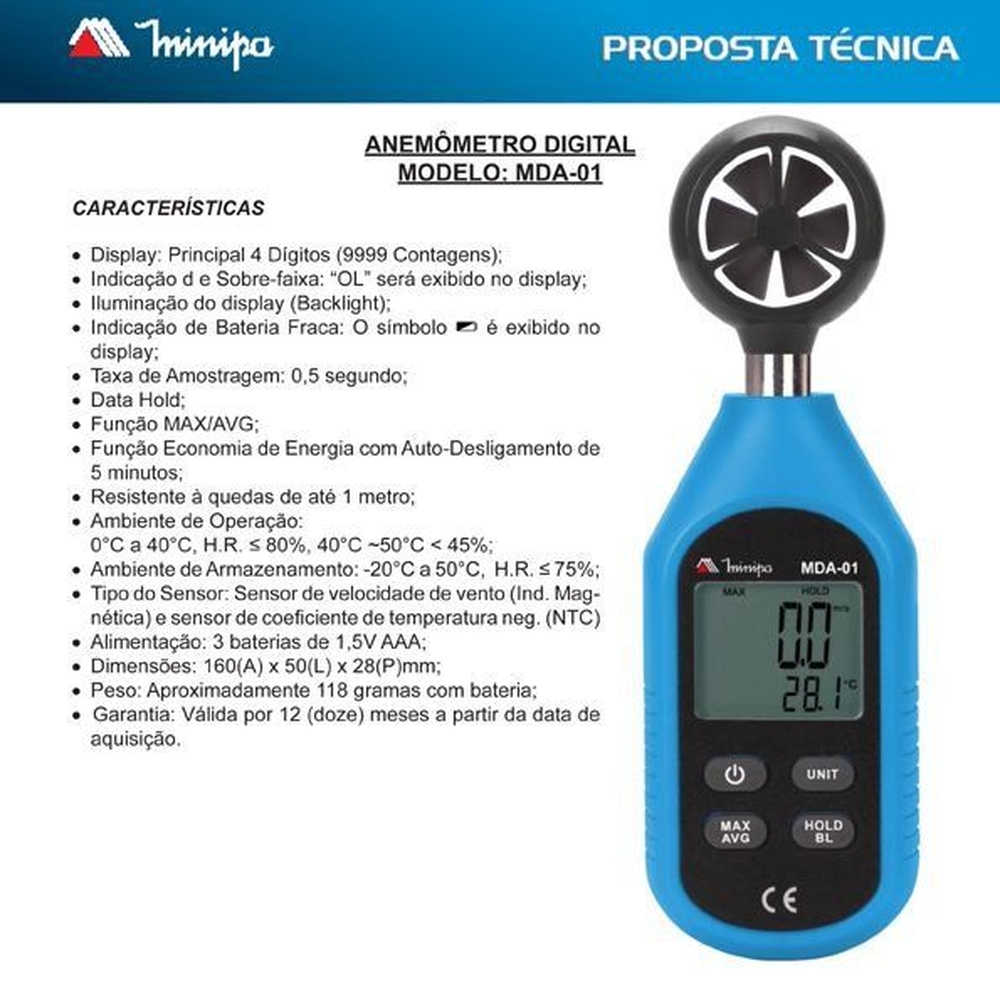 Anemômetro Digital MINIPA MDA-01 - Difusor ar condicionado