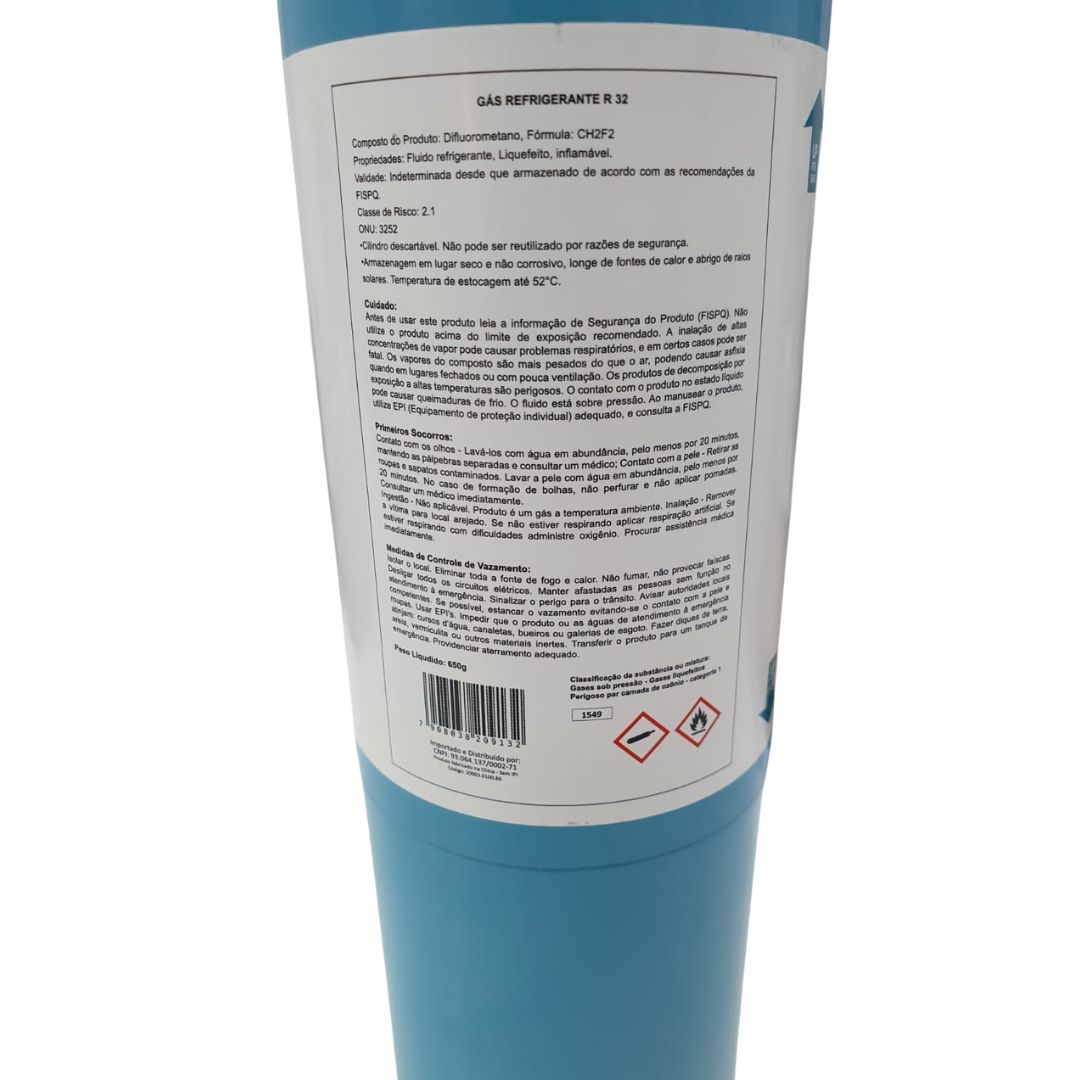 Lata De R32 Gás Refrigerante R32 Lata c/ Válvula 650g FRIVEN - Difusor ar condicionado