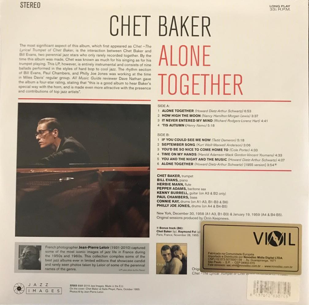 LP Chet Baker Alone Together Novo (Lacrado) Importado Colecionadores Discos vários LP Chet Baker Alone Together Novo (Lacrado) Importado Colecionadores Discos vários